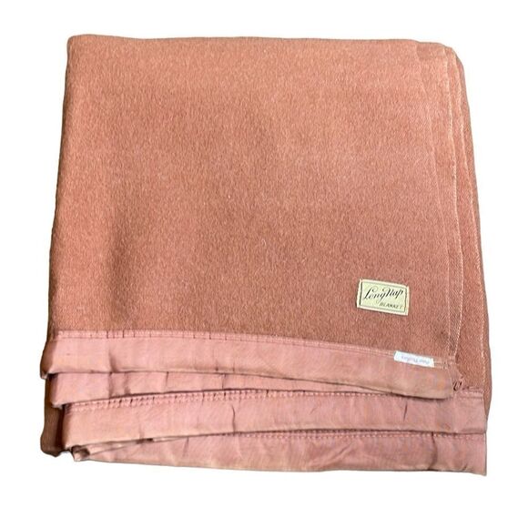 MCM Vintage Pink Wool Blanket tagged Peter brother Long Nap Queen - Picture 1 of 3